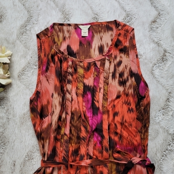 J Crew 100% Silk Pleated Sleeveless Tie Waist Blouse Size 2 - Picture 2 of 12